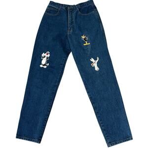 VTG Looney Tunes Jeans Womens 7/8 Blue Bugs Sylvester Tweety Daffy Patches EUC!d